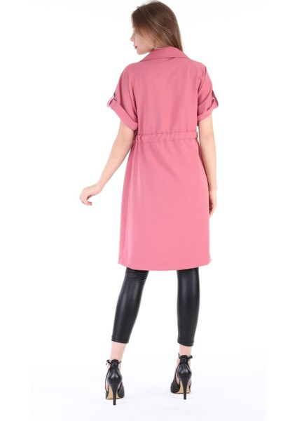 Mono Yaka Beli Tünelli Cepli Apoletli Kısa Kollu Astarsız Pembe Yelek modelleri