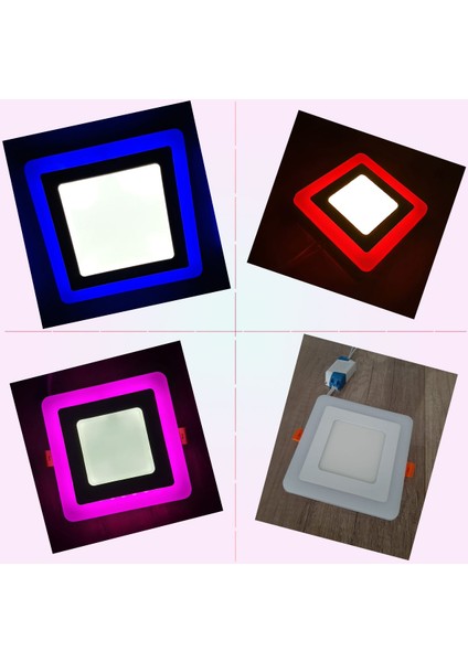 Çift Renkli Boyut: 14X14CM Sıva Altı Kare 9 Watt (6+3) LED Spot Armatür 6500K (Beyaz Aydınlatma)