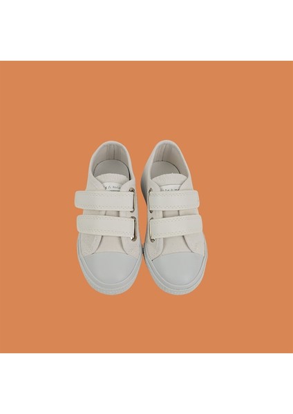 Cosmo Keten Çift Cırtlı Unisex Çocuk Spor Ayakkabı Beyaz