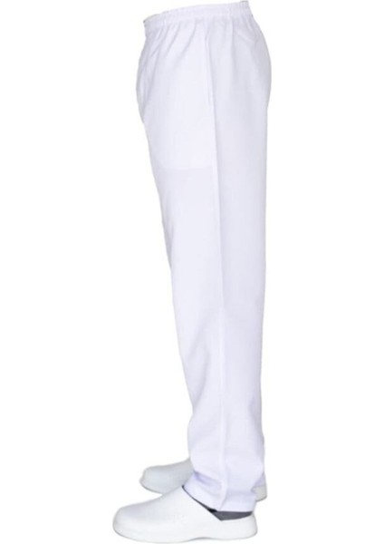 Beli Komple Lastikli Erkek Iş Pantolonu 3 Cepli Alpaka Kumaş Beyaz, Siyah, Açık Mavi, Saks Mavi