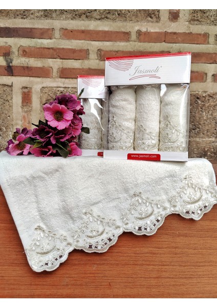 Kutulu 3'lü Çeyizlik Fransız Dantelli Mutfak Havlusu Kadife Dokuma (30×50 Cm)