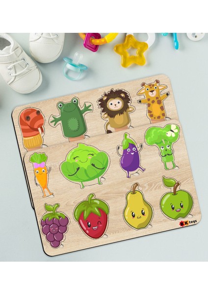 Toys Çocuklar Için 2’li Ahşap Figürlü Eğitici-Öğretici Yapboz Puzzle-6