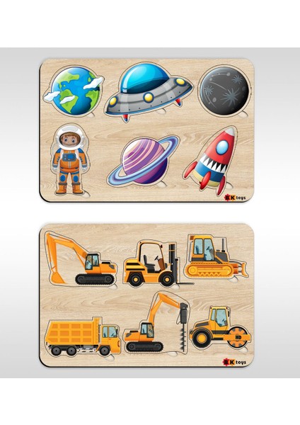 Toys Çocuklar Için 2’li Ahşap Figürlü Eğitici-Öğretici Yapboz Puzzle-8