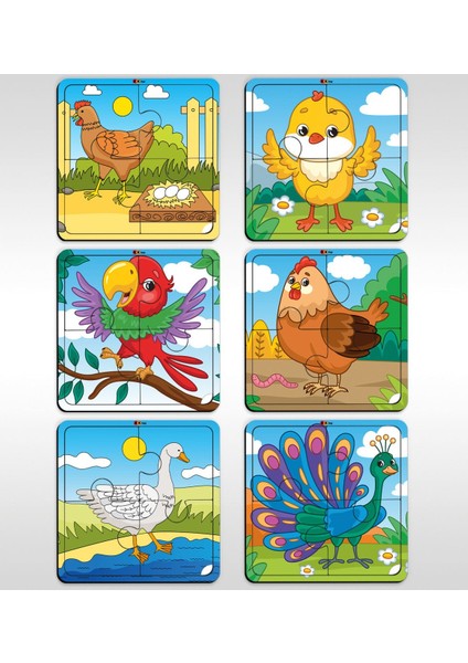 Toys Çocuklar Için Eğitici-Öğretici Ahşap 4 Parça Yapboz Puzzle (6 Adet) - Model 4