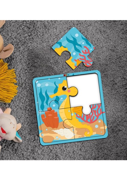 Toys Çocuklar Için Eğitici-Öğretici Ahşap 4 Parça Yapboz Puzzle (6 Adet) - Model 6