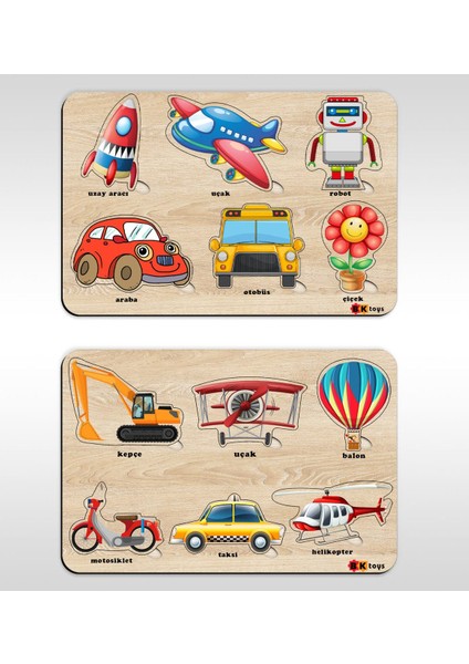 Toys Çocuklar Için 2’li Ahşap Figürlü Eğitici-Öğretici Yapboz Puzzle-5