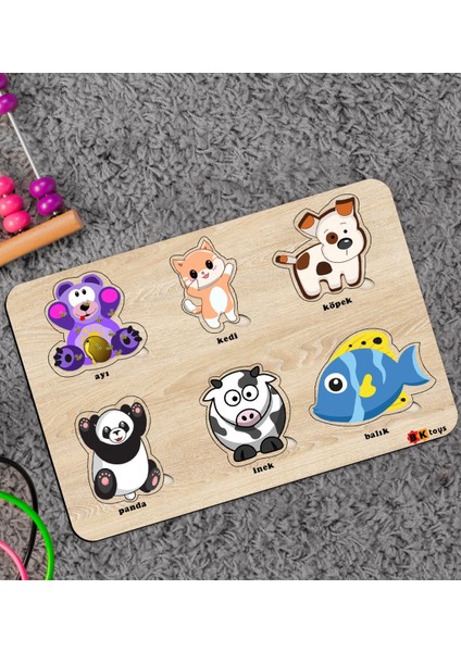 Toys Çocuklar Için 2’li Ahşap Figürlü Eğitici-Öğretici Yapboz Puzzle-7