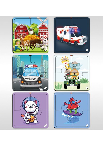 Toys Çocuklar Için Eğitici-Öğretici Ahşap 4 Parça Yapboz Puzzle (6 Adet) - Model 1