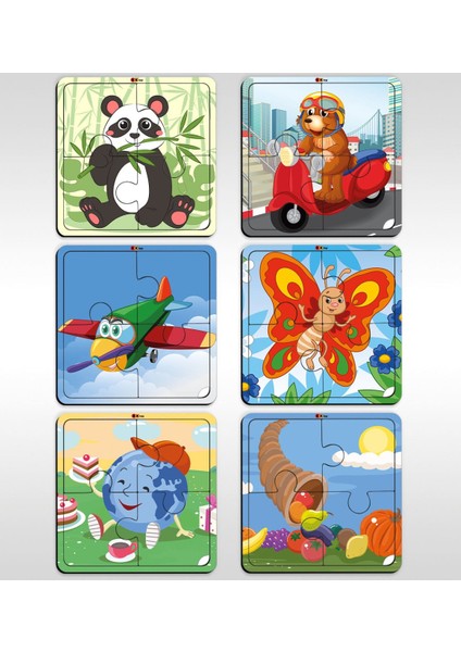 Toys Çocuklar Için Eğitici-Öğretici Ahşap 4 Parça Yapboz Puzzle (6 Adet) - Model 7