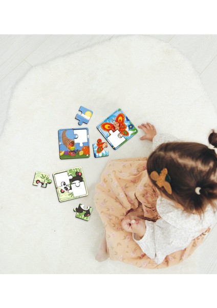 Toys Çocuklar Için Eğitici-Öğretici Ahşap 4 Parça Yapboz Puzzle (6 Adet) - Model 7