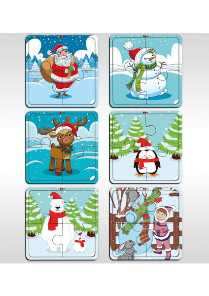 Toys Çocuklar Için Eğitici-Öğretici Ahşap 4 Parça Yapboz Puzzle (6 Adet) - Model 8