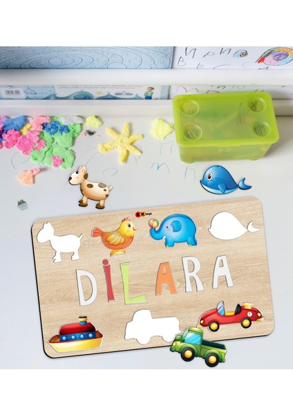 Toys Çocuklara Özel Isimli Büyük Boy Ahşap Eğitici Yapboz Puzzle 50X30CM - Model 6