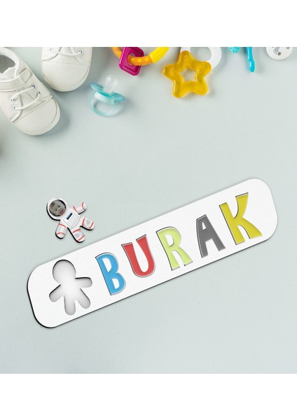 Toys Çocuklara Özel Isimli Fotoğraflı Astronot Ahşap Eğitici Yapboz Puzzle