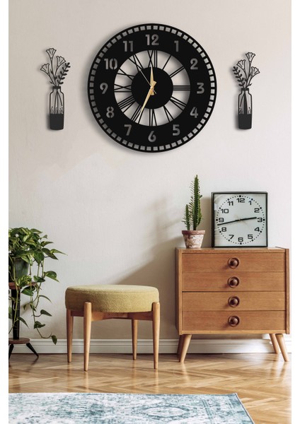 Dekoratif Duvar Saati 50 x 50CM + Vazo Tablo