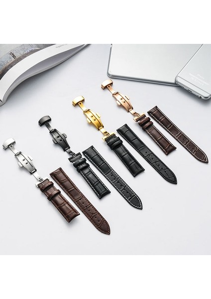 14 mm Deri Altın Kelebek Toka Watchband Siyah (Yurt Dışından) fiyatları