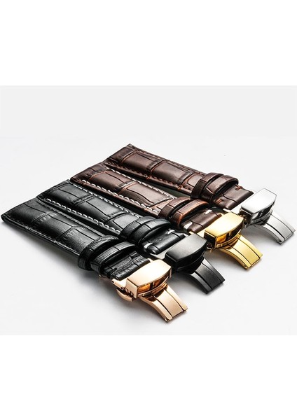 14 mm Deri Altın Kelebek Toka Watchband Siyah (Yurt Dışından) modelleri