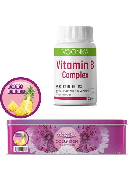Vitamin B Complex 62 Tablet+ Collagen Beauty Plus 30 Saşe Ananas Aromalı