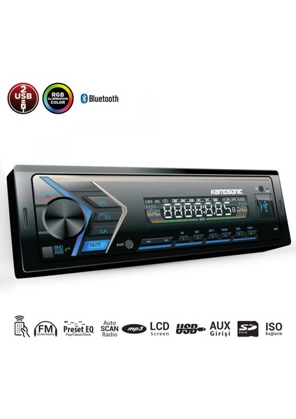 Oto Teyp 4X50W Bt/2xusb/sd/fm/aux KS-MX680