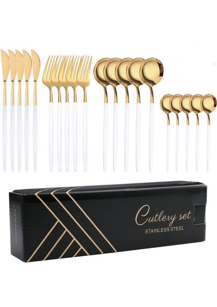 Portekiz Paslanmaz Çelik Bıçak, Çatal ve Kaşık 24 Takım Altın ve Beyaz (Yurt Dışından)