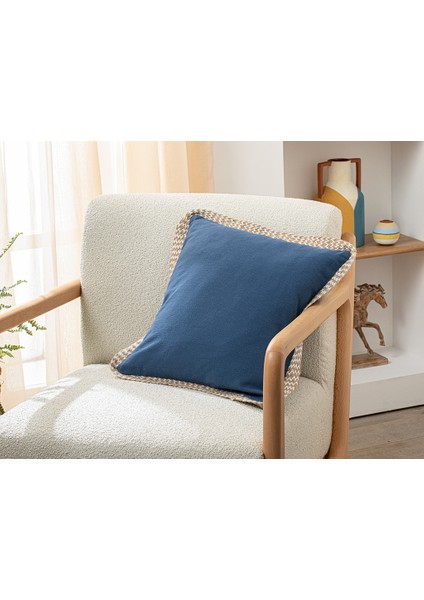 Marine Greta Jüt Biyeli Kırlent Kılıfı 45 x 45 cm Indigo