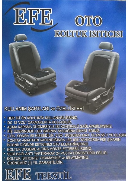 Efe Minder Isıtıcılı Oto Koltuk Minderi, Çakmaklık Girişli 12 Volt