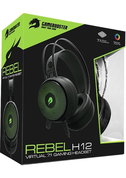 H12 Rebel RGB 7.1 Virtual Kısa Mikrofonlu Siyah Oyuncu Kulaklığı GB-H12