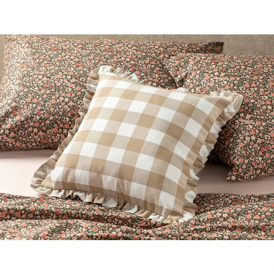 English Home Plaid Pamuk Dokuma Kırlent Kılıfı 45 x 45 cm Bej