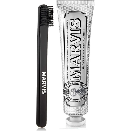 Marvis Smokers Mint Beyazlatıcı Diş Macunu 85 Ml Ve Marvis Black Orta Sert Diş Fırçası