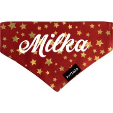 Patimio Isimli Red Gold Stars Tasma Fular Bandana