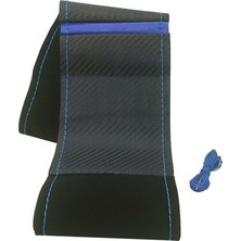 Gürler Oto Kılıf ve Aksesuar Oto Direksiyon Kılıfı Karbon Alkantra Yüzüklü Model Mavi Dikişli