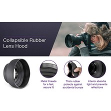 Tianya - 49mm Filtre Çapına Sahip Lensler için 3 Kademeli Ayarlanabilir Kauçuk Parasoley Rubber Hood