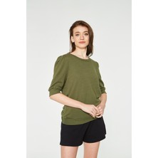 Bexy - 3/4 Kol Haki Sweatshirt  | 160438-2