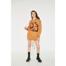 Bexy - Baskılı Kapüşonlu Kahverengi Sweatshirt | 160408-A-1