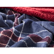 English Home Tartan Sherpa Tek Kişilik Battaniye 150 x 200 cm Lacivert - Bordo