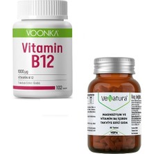 Voonka Vitamin B12 1000 Μg 102 Tablet +Yetişkinler Için Magnezyum ,vitamin B6 60 Tablet