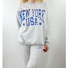 Modaonna New York Işlemeli Gri Eşofman Takım