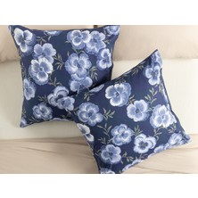 English Home Pansy Bloom Pamuklu 2'li Yastık Kılıfı 65 x 65 cm Koyu Mavi