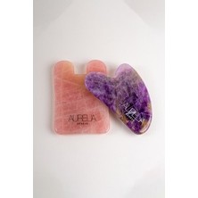 Mega Awm Kare Pembe Kuvars & Kalp Ametist Gua Sha Taş Seti