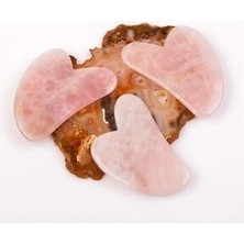 Mega Awm Pembe Kuvars Taşı Gua Sha Masaj Aleti (Kalp) - Açık Renkli