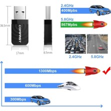 Schulzz 5142 Comfast 1300 Mbps USB Mini Wifi Adaptörü RTL811 5ghz Kablosuz Alıcı