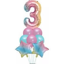 Bal10 Dünyası Unicorn Folyo Balon Doğum Günü Seti 3 Yaş
