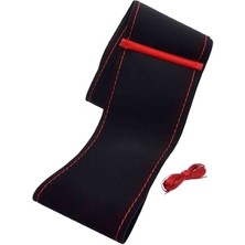 Gürler Oto Kılıf ve Aksesuar Alkantra Dikmeli Direksiyon Kılıfı Soft Kırmızı Yüzüklü