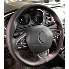 Gürler Oto Kılıf ve Aksesuar Renault Clio 4 Direksiyon Kılıfı Siyah Deri Kırmızı Ipli (11CM)