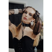 Sweet Demon Kadın Ipli Bağlamalı Şık Deri Choker Tasma Boyun Aksesuar Siyah