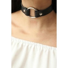 Sweet Demon Kadın Tek Halka Detaylı Ayarlanabilir Şık Deri Choker Boyun Aksesuar Siyah