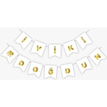BEST PARTİ Iyiki Doğdun Flama Beyaz Üzeri Gold Iyi Ki Doğdun Yazılı Banner
