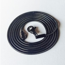 Osmanlı Gümüş Snake Yılan Model Siyah Erkek Çelik Kolye Zincir Yuvarlak Model