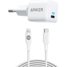 Anker Powerport Iıı Nano 20W Usb-C Güç Adaptörü + C4U Lightning To Type-C Apple iPhone Data ve Şarj Kablosu - iPhone Hızlı Şarj Cihazı Seti
