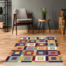 Bona Fortuna Kırkyama Patchwork Desenli Etnik Dijital Baskı Yıkanabilir Kaymaz Taban Salon Halı ve Yollu