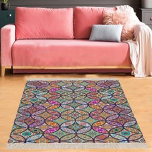 Bona Fortuna Kilim Desenli Etnik Dijital Baskı Yıkanabilir Kaymaz Taban Modern Salon Halı ve Yolluk